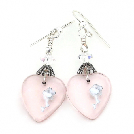 back side of vintage intaglio hearts flowers roses earrings handmade