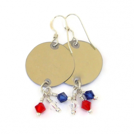 back side of vintage tea tin american flag dangle earrings