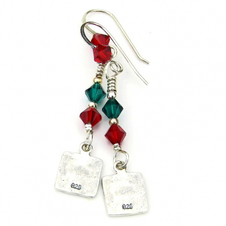 backside of sterling silver christmas tree earrings