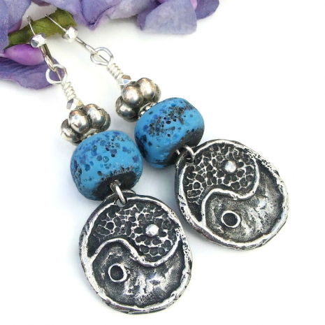 balance harmony yin yang jewelry boho rustic lampwork fine silver