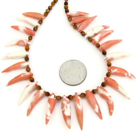 beach jewelry bamboo coral spikes tigers eye gemstones