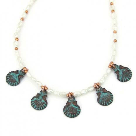 beach jewelry vintage pearls seashells handmade gift