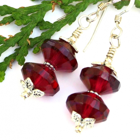 beautiful rivoli red glass handmade earrings czech glass