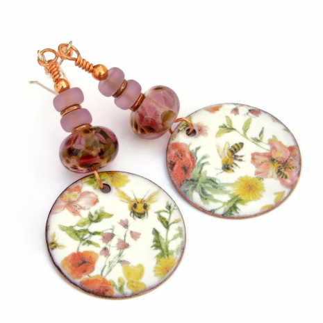 bees flowers earrings handmade gift for women