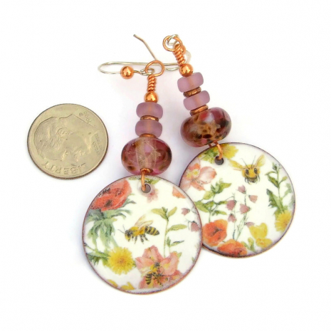 bees flowers jewelry spring summer handmade lampwork earrings