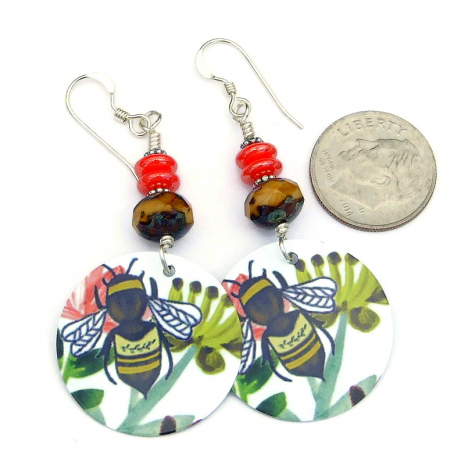 bees on flower jewelry handmade pollinator gift for her