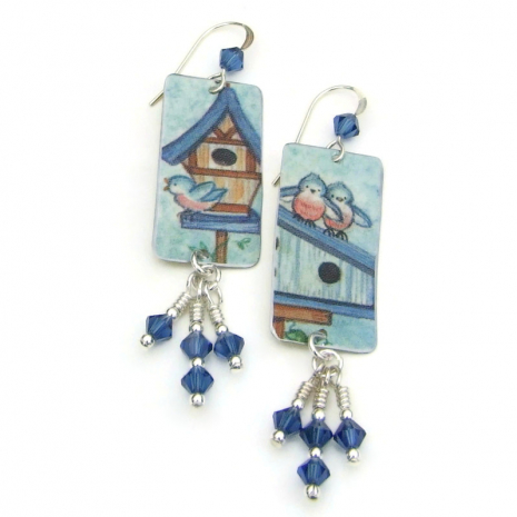 bird earrings handmade gift for women bluebirds