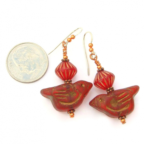 bird jewelry red glass gift for her