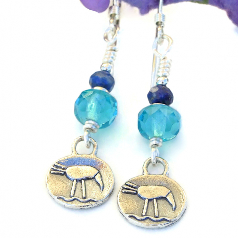 bird lover petroglyph birds earrings sterling silver aqua blue lapis lazuli