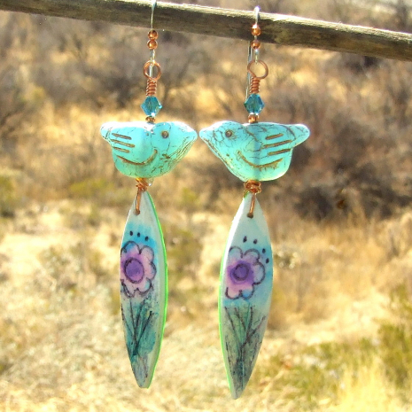 birds flowers handmade jewelry boho gift for women