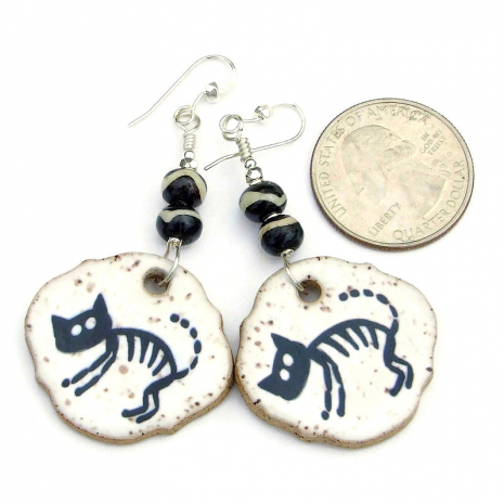 black cat skeleton halloween jewelry handmade gift for her