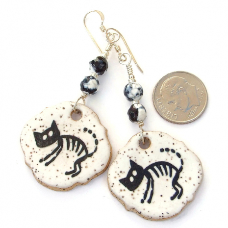 black cat skeleton halloween jewelry gift for her