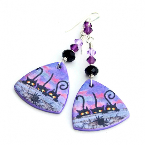 black cats spider handmade halloween jewelry gift for her