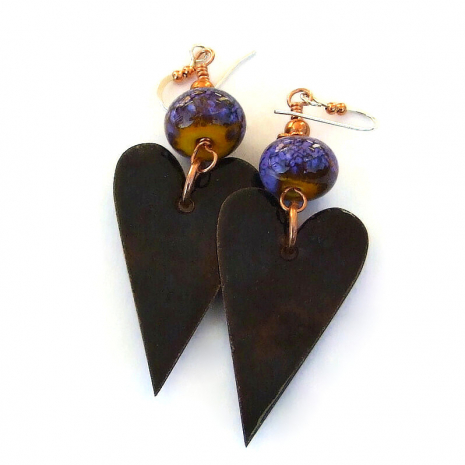 black enamel back side of the purple heart dangles