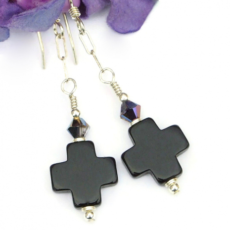 black gemstone cross jewelry swarovski crystals