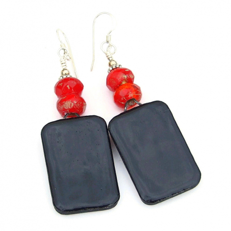 black glazed back side of christmas boston terrier dog  handmade earrings