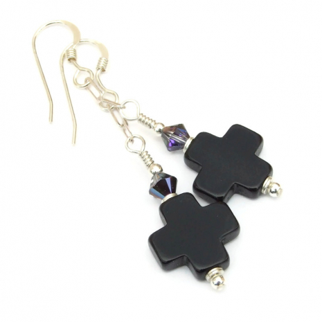 black onyx cross earrings gift for her
