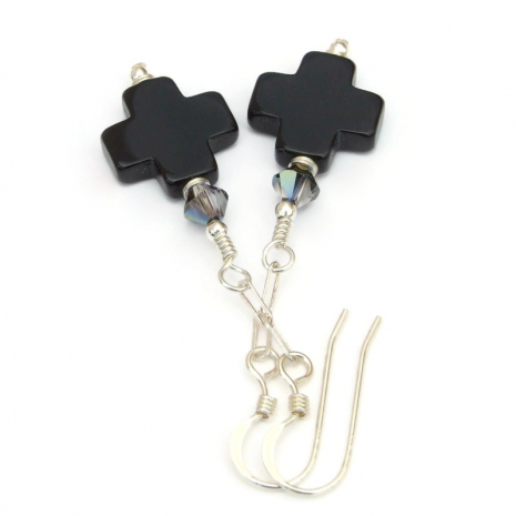 black onyx gemstone crosses jewelry swarovski crystals