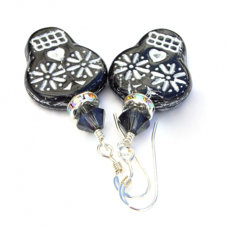 black silver sugar skulls jewelry handmade gift for her