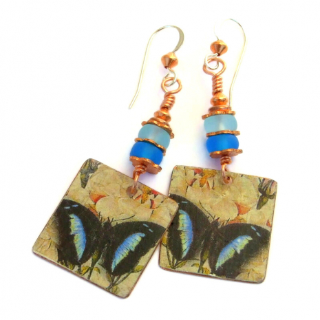 blue black butterfly earrings handmade gift for women