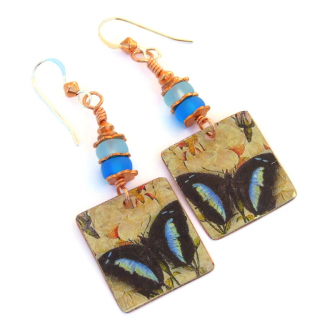 blue black butterfly jewelry handmade gift for women