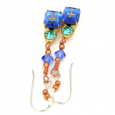 blue crystal crosses earrings from the top