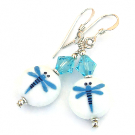 blue dragonfly dragonflies handmade earrings gift for her