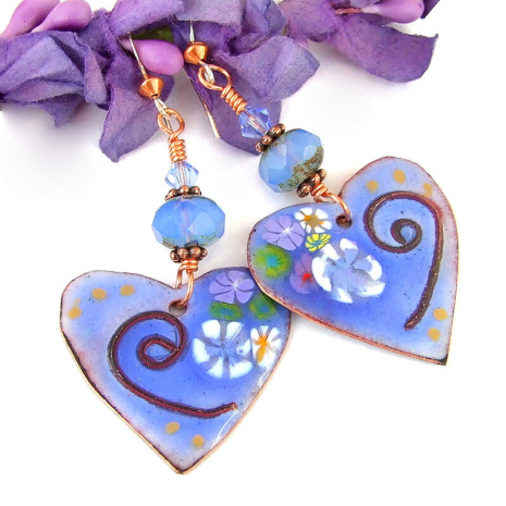 blue enamel flower spiral heart jewelry valentines day