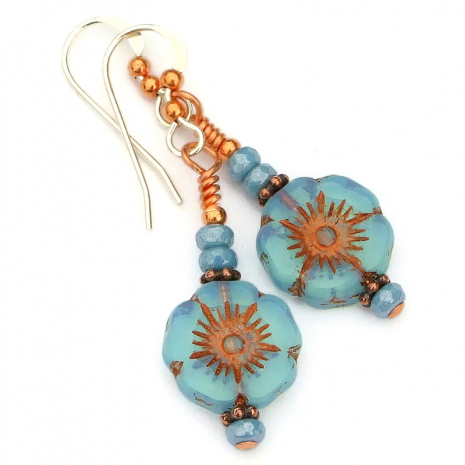 blue flower earrings gift for her