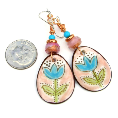 blue flowers handmade jewelry hand painted tulips boho gift for her