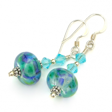 blue green aqua lampwork glass jewelry handmade gift for her