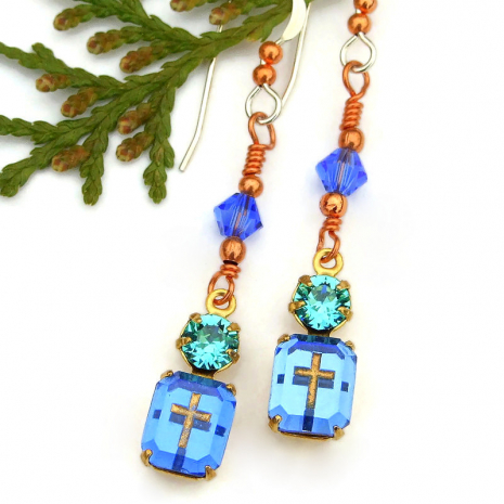blue intaglio cross jewelry German Swarovski crystals
