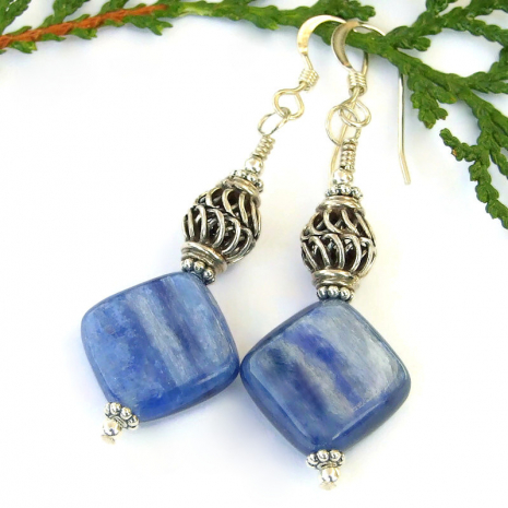 blue kyanite gemstone earrings Bali sterling beads