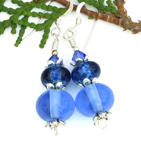 blue lampwork earrings handmade gift for her