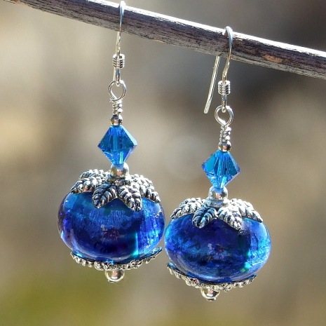 blue lampwork glass earrings gift for women
