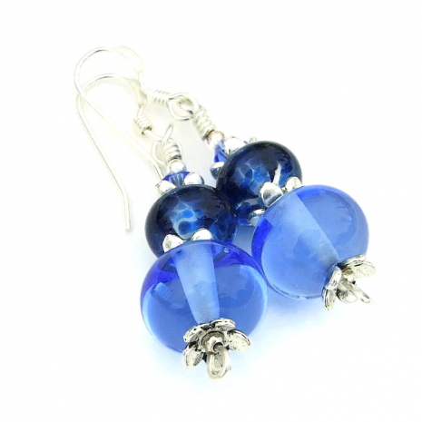 blue lampwork glass earrings handmade gift for women
