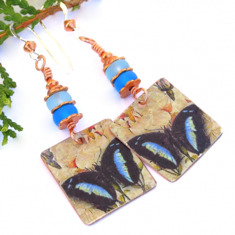 blue morpho butterfly jewelry handmade copper vintage look
