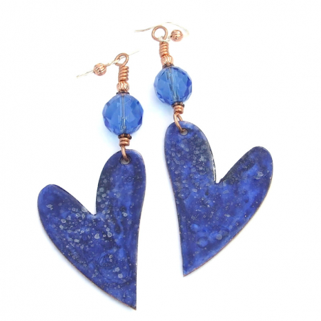 blue night sky hearts earrings handmade heart gift for women
