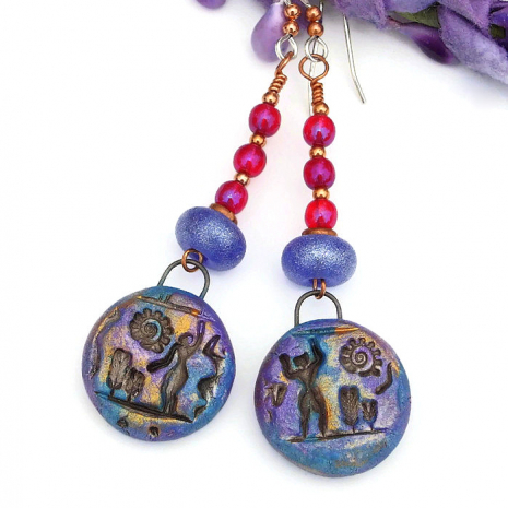 blue purple and gold hieroglyph jewelry