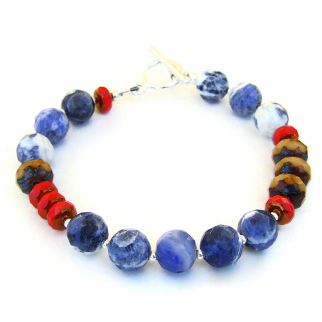 blue red brown handmade bracelet gift for her