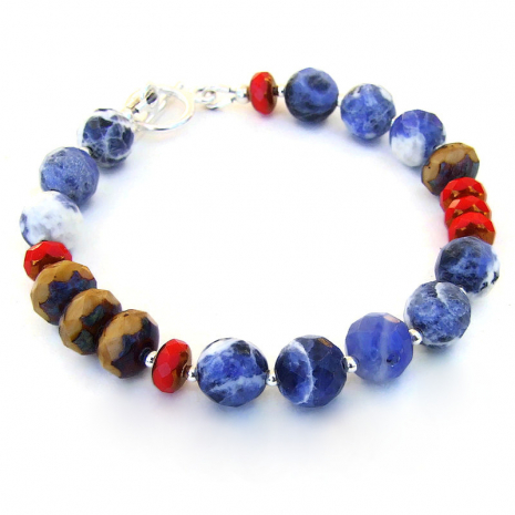blue red brown handmade jewelry gift for her