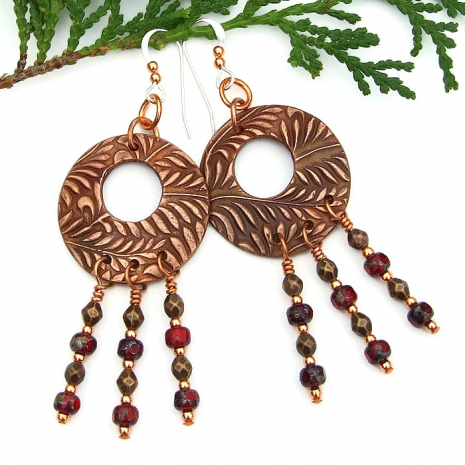 boho copper and red chandelier jewelry gift idea for her