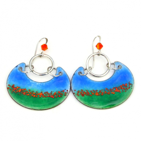 boho flower poppies earrings handmade jewelry gift for her