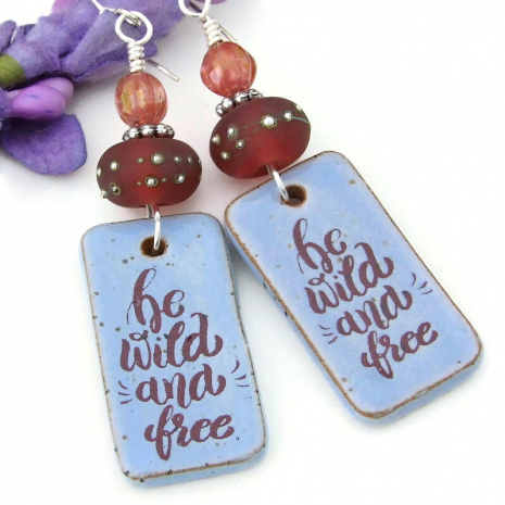 boho handmade jewelry be wild and free ceramic purple lampwork