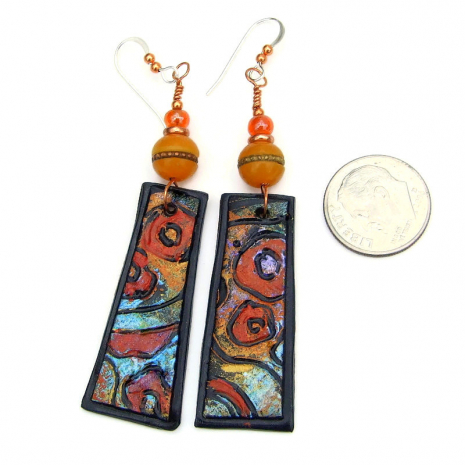 boho klimt inspired lightweight earrings tibetan amber resin beads