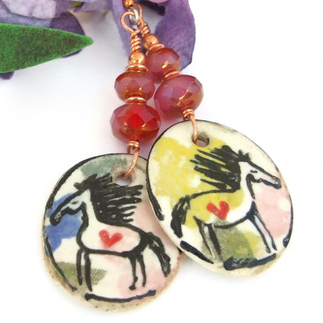boho valentines day horse lover jewelry hearts handmade hand painted