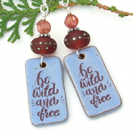boho wild free handmade earrings blue purple lampwork jewelry gift