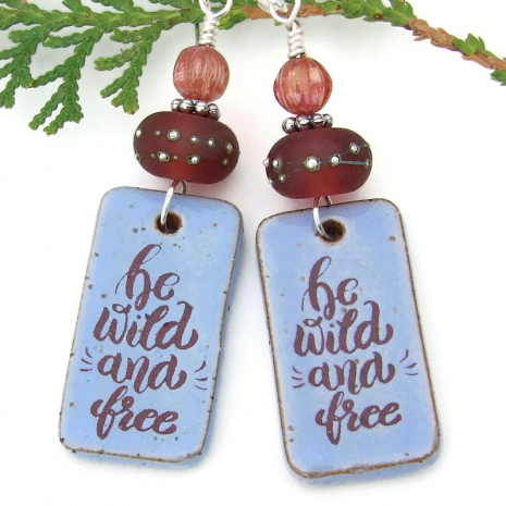 boho wild free handmade jewelry blue purple lampwork earrings gift