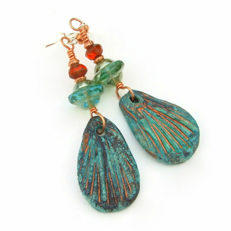 boho wing earrings turquoise teal red gift for her