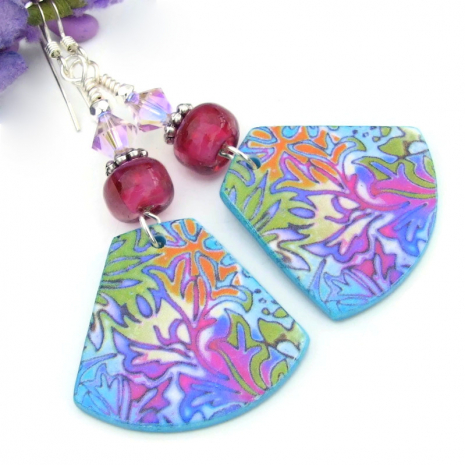 botanical polymer clay jewelry handmade colorful lampwork swarovski crystals